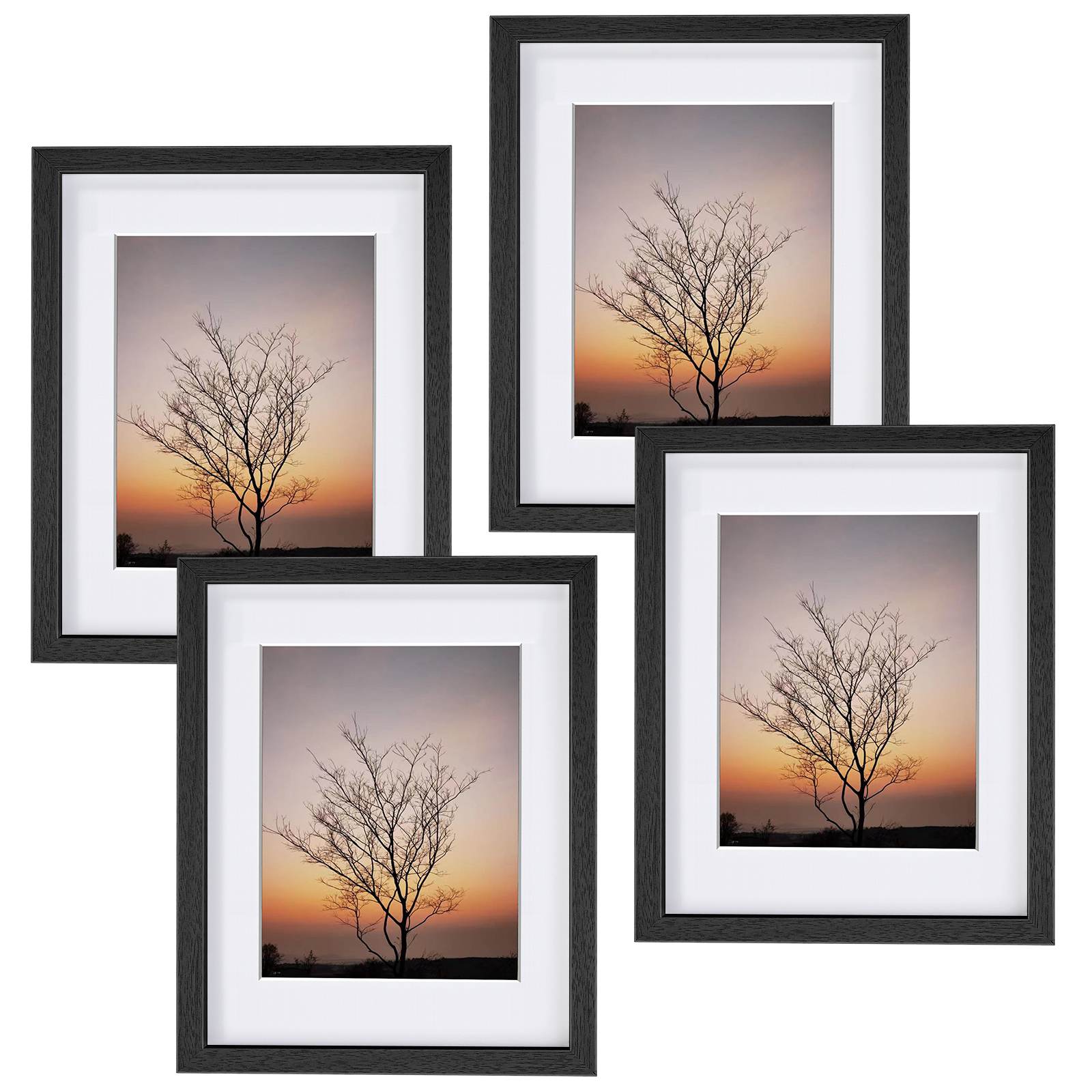 Anickal Picture Frames 11x14 Set of 4, Black Picture Frame Display 8x10 Photo with Mat, Display 11x14 photo without Mat, Photo Frames Collage for Wall