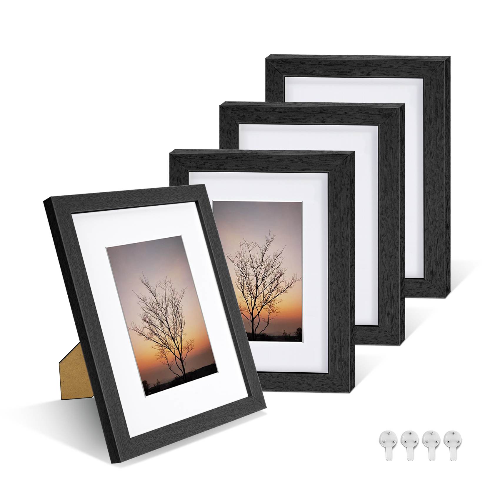 Anickal Picture Frames 5x7 Set of 4, Black Picture Frame Display 4x6 Photo with Mat, Display 5x7 photo without Mat, Photo Frames Collage for Wall or Tabletop
