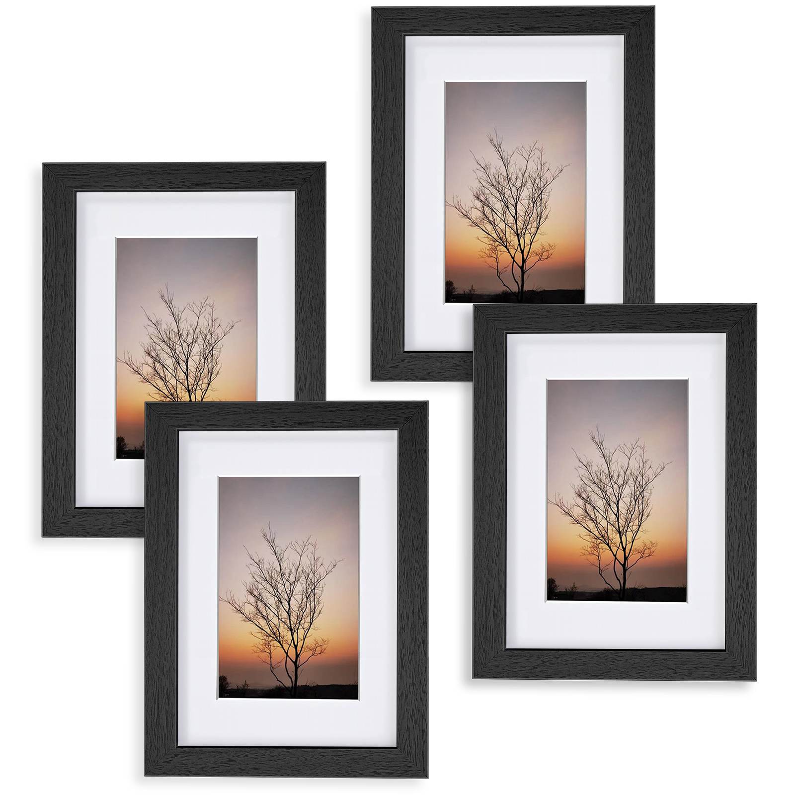 Anickal Picture Frames 8x10 Set of 4, Black Picture Frame Display 5x7 Photo with Mat, Display 8x10 photo without Mat, Photo Frame Collage for Wall or Tabletop
