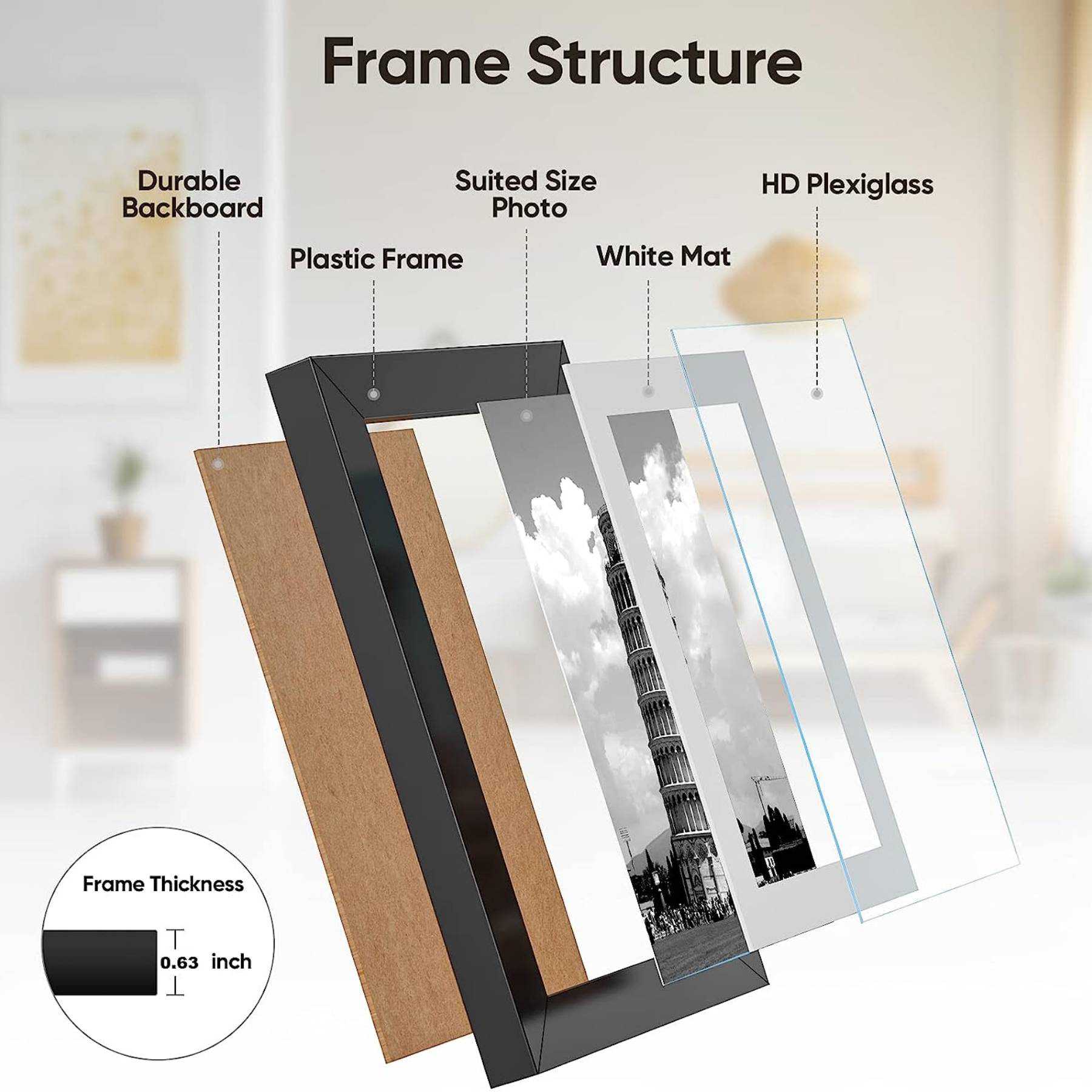 Anickal 8x10 Picture Frames Set of 4, White Photo Frame, Display 5x7 Photo with Mat and 8x10 photo without Mat, Picture Frames Collage for Wall or Tabletop